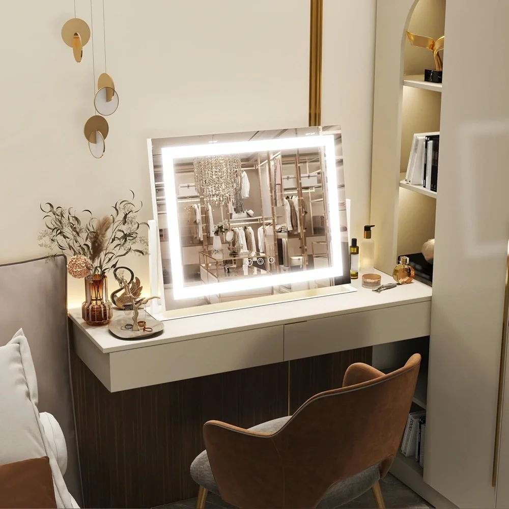FENNIO LED‎ Vanity Mirror 22x18 White Dimmable 3 Light Modes Makeup New